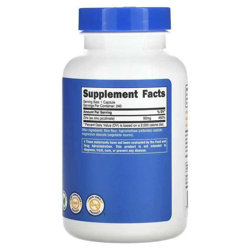 Picolinate de zinc 50 mg 240 c - Zinc Supplement 50Mg avis et prix